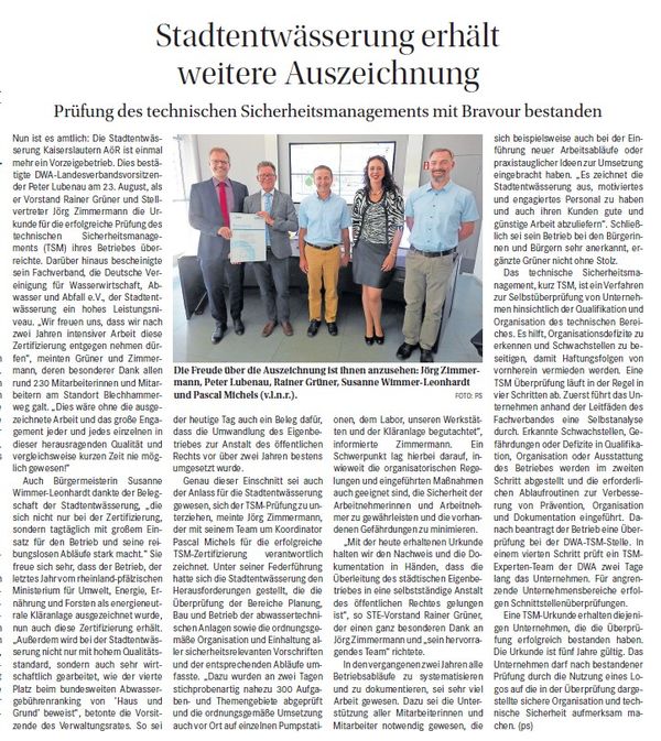Amtsblatt Kaiserslautern, Bericht vom 31. August 2017
